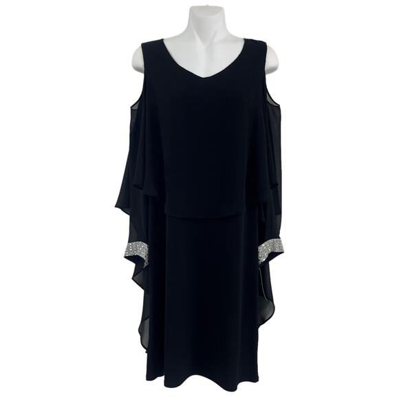 NWT Glamour Nights Black Silver Cold Shoulder Cocktail Dress Womens 8 - Picture 1 of 6
